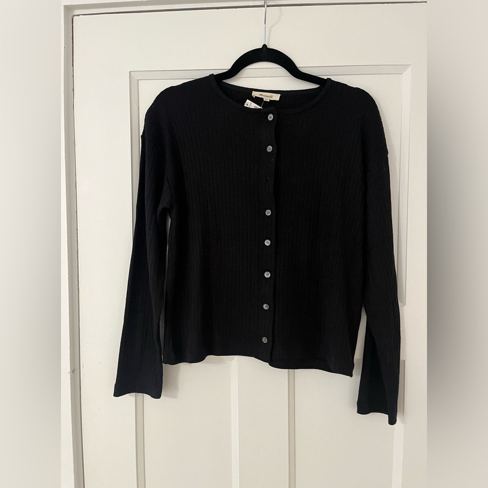 Madewell Black Ribbed Knit Cardigan